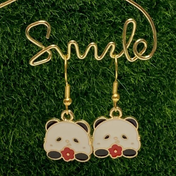 Panda Earring, Panda Bear Jewelry, Gift, Panda Jewelry, Flower Earring, Flower - Picture 4 of 8